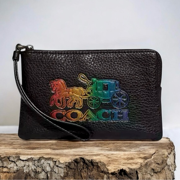 Coach Black Wristlet with Multicolor Logo - Picture 1 of 4
